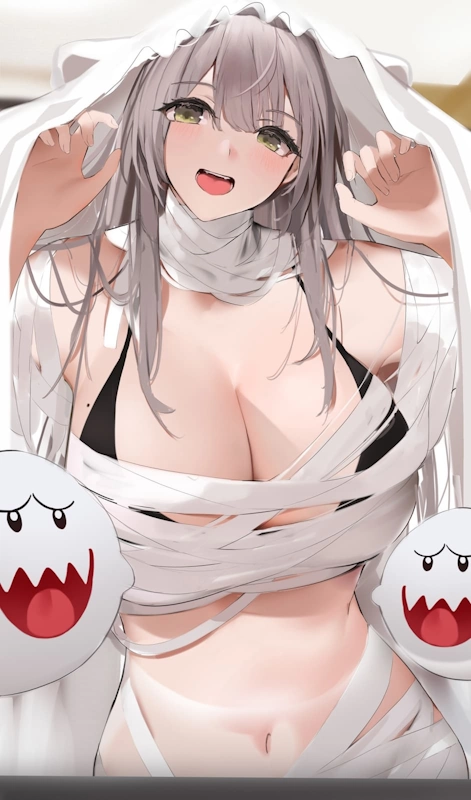布の下は裸！幽霊コスチュームの女の子！